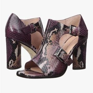 NWOT Donald Pliner Fouu snake print leather shooties sandals heals purple black